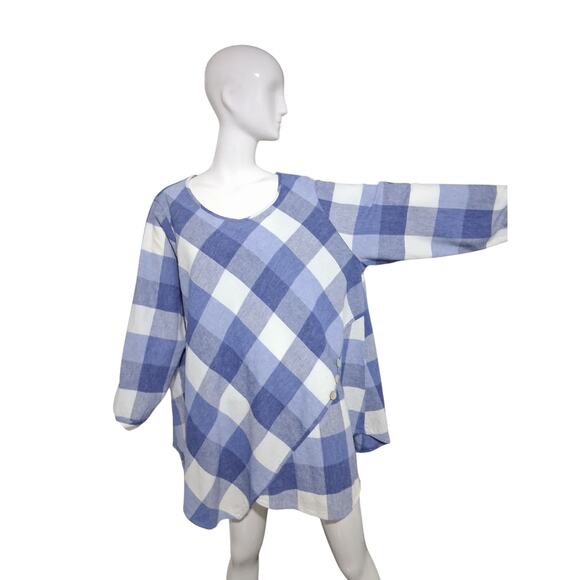 Ali Miles Asymmetrical Linen Boho Country Chic Gingham Women's size 2X Fliwy Top - Picture 6 of 12